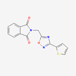 molecular formula C15H9N3O3S B2773189 2-((3-(Thiophen-2-yl)-1,2,4-oxadiazol-5-yl)methyl)isoindoline-1,3-dione CAS No. 954727-81-2