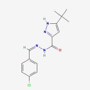 molecular formula C15H17ClN4O B2773218 3-TERT-BUTYL-N'-[(Z)-(4-CHLOROPHENYL)METHYLIDENE]-1H-PYRAZOLE-5-CARBOHYDRAZIDE CAS No. 305354-79-4