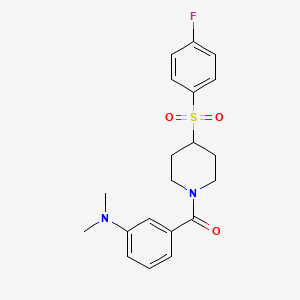 molecular formula C20H23FN2O3S B2773279 (3-(Dimethylamino)phenyl)(4-((4-fluorophenyl)sulfonyl)piperidin-1-yl)methanone CAS No. 1798029-74-9