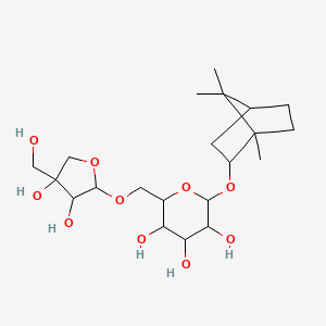 molecular formula C22H38O9 B2773281 2-[[3,4-Dihydroxy-4-(hydroxymethyl)oxolan-2-yl]oxymethyl]-6-[(1,7,7-trimethyl-2-bicyclo[2.2.1]heptanyl)oxy]oxane-3,4,5-triol CAS No. 88700-35-0