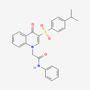 molecular formula C26H24N2O4S B2773300 2-{4-oxo-3-[4-(propan-2-yl)benzenesulfonyl]-1,4-dihydroquinolin-1-yl}-N-phenylacetamide CAS No. 895651-14-6