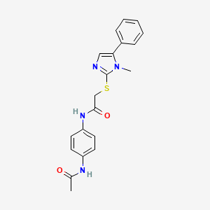 molecular formula C20H20N4O2S B2773302 N-(4-acetamidophenyl)-2-((1-methyl-5-phenyl-1H-imidazol-2-yl)thio)acetamide CAS No. 932352-45-9