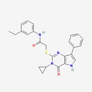 molecular formula C25H24N4O2S B2773308 2-((3-cyclopropyl-4-oxo-7-phenyl-4,5-dihydro-3H-pyrrolo[3,2-d]pyrimidin-2-yl)thio)-N-(3-ethylphenyl)acetamide CAS No. 2034485-37-3
