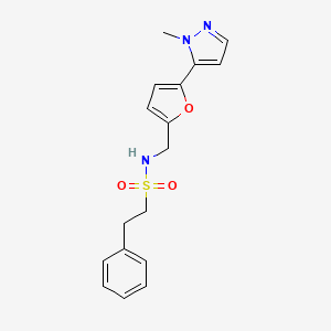 molecular formula C17H19N3O3S B2773343 N-{[5-(1-methyl-1H-pyrazol-5-yl)furan-2-yl]methyl}-2-phenylethane-1-sulfonamide CAS No. 2415517-11-0