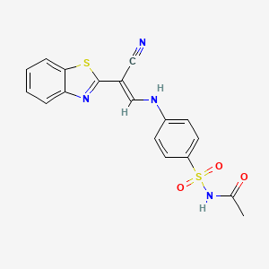 molecular formula C18H14N4O3S2 B2773367 (E)-N-((4-((2-(benzo[d]thiazol-2-yl)-2-cyanovinyl)amino)phenyl)sulfonyl)acetamide CAS No. 637748-92-6