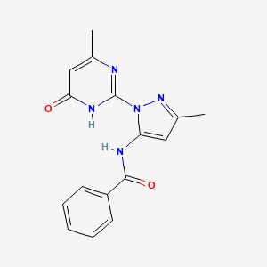 molecular formula C16H15N5O2 B2773368 N-(3-methyl-1-(4-methyl-6-oxo-1,6-dihydropyrimidin-2-yl)-1H-pyrazol-5-yl)benzamide CAS No. 1019099-40-1