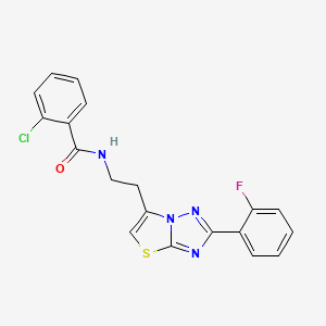 molecular formula C19H14ClFN4OS B2773392 2-chloro-N-{2-[2-(2-fluorophenyl)-[1,2,4]triazolo[3,2-b][1,3]thiazol-6-yl]ethyl}benzamide CAS No. 895788-86-0