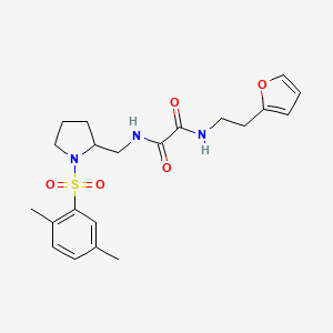 molecular formula C21H27N3O5S B2773429 N-{[1-(2,5-dimethylbenzenesulfonyl)pyrrolidin-2-yl]methyl}-N'-[2-(furan-2-yl)ethyl]ethanediamide CAS No. 896291-06-8