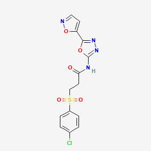 molecular formula C14H11ClN4O5S B2773472 3-(4-chlorobenzenesulfonyl)-N-[5-(1,2-oxazol-5-yl)-1,3,4-oxadiazol-2-yl]propanamide CAS No. 952874-12-3