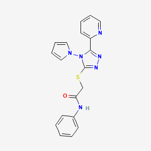 molecular formula C19H16N6OS B2773500 N-phenyl-2-{[5-(pyridin-2-yl)-4-(1H-pyrrol-1-yl)-4H-1,2,4-triazol-3-yl]sulfanyl}acetamide CAS No. 886929-30-2