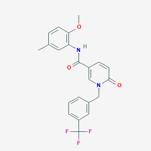 molecular formula C22H19F3N2O3 B2773529 N-(2-methoxy-5-methylphenyl)-6-oxo-1-{[3-(trifluoromethyl)phenyl]methyl}-1,6-dihydropyridine-3-carboxamide CAS No. 1004393-48-9