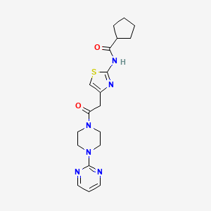 molecular formula C19H24N6O2S B2773592 N-(4-(2-oxo-2-(4-(pyrimidin-2-yl)piperazin-1-yl)ethyl)thiazol-2-yl)cyclopentanecarboxamide CAS No. 1207048-80-3