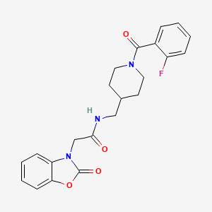 molecular formula C22H22FN3O4 B2773643 N-((1-(2-fluorobenzoyl)piperidin-4-yl)methyl)-2-(2-oxobenzo[d]oxazol-3(2H)-yl)acetamide CAS No. 1235101-90-2