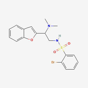 molecular formula C18H19BrN2O3S B2773659 N-(2-(benzofuran-2-yl)-2-(dimethylamino)ethyl)-2-bromobenzenesulfonamide CAS No. 2034466-78-7