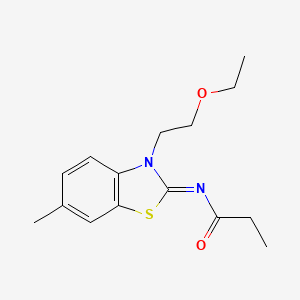 molecular formula C15H20N2O2S B2773664 N-[(2Z)-3-(2-ethoxyethyl)-6-methyl-2,3-dihydro-1,3-benzothiazol-2-ylidene]propanamide CAS No. 865162-16-9