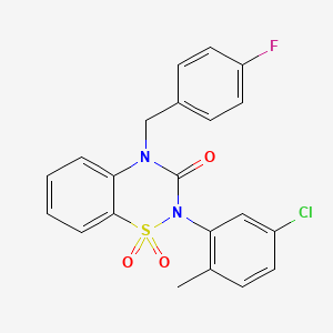 molecular formula C21H16ClFN2O3S B2773679 2-(5-chloro-2-methylphenyl)-4-(4-fluorobenzyl)-2H-1,2,4-benzothiadiazin-3(4H)-one 1,1-dioxide CAS No. 896684-26-7
