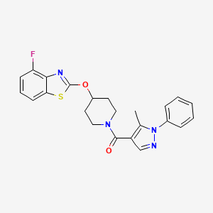 molecular formula C23H21FN4O2S B2773684 (4-((4-fluorobenzo[d]thiazol-2-yl)oxy)piperidin-1-yl)(5-methyl-1-phenyl-1H-pyrazol-4-yl)methanone CAS No. 1286713-77-6