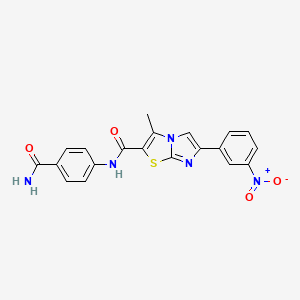 molecular formula C20H15N5O4S B2773713 N-(4-carbamoylphenyl)-3-methyl-6-(3-nitrophenyl)imidazo[2,1-b][1,3]thiazole-2-carboxamide CAS No. 852136-02-8