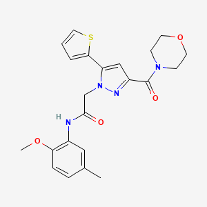 molecular formula C22H24N4O4S B2773732 N-(2-methoxy-5-methylphenyl)-2-(3-(morpholine-4-carbonyl)-5-(thiophen-2-yl)-1H-pyrazol-1-yl)acetamide CAS No. 1172414-88-8