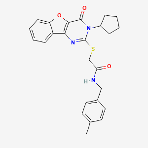 molecular formula C25H25N3O3S B2773735 2-((3-cyclopentyl-4-oxo-3,4-dihydrobenzofuro[3,2-d]pyrimidin-2-yl)thio)-N-(4-methylbenzyl)acetamide CAS No. 899742-65-5