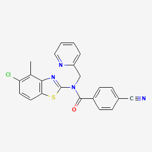 molecular formula C22H15ClN4OS B2773738 N-(5-chloro-4-methyl-1,3-benzothiazol-2-yl)-4-cyano-N-[(pyridin-2-yl)methyl]benzamide CAS No. 899964-91-1