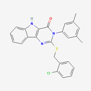molecular formula C25H20ClN3OS B2773790 2-{[(2-chlorophenyl)methyl]sulfanyl}-3-(3,5-dimethylphenyl)-3H,4H,5H-pyrimido[5,4-b]indol-4-one CAS No. 536706-21-5