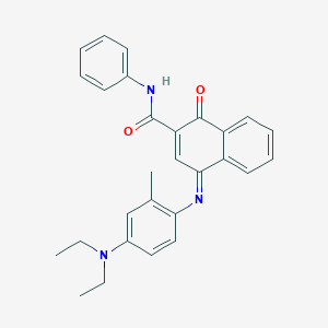 molecular formula C28H27N3O2 B027738 2-Phenylcarbamoyl-1,4-naphthoquinone-4-(4-diethylamino-2-methylphenyl)imine CAS No. 102187-19-9