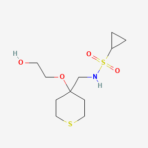 molecular formula C11H21NO4S2 B2773901 N-((4-(2-hydroxyethoxy)tetrahydro-2H-thiopyran-4-yl)methyl)cyclopropanesulfonamide CAS No. 2319850-62-7