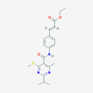 molecular formula C21H25N3O3S B2773920 ethyl (E)-3-[4-[(4-methyl-6-methylsulfanyl-2-propan-2-ylpyrimidine-5-carbonyl)amino]phenyl]prop-2-enoate CAS No. 1198061-32-3