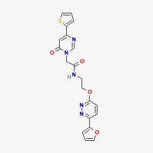 molecular formula C20H17N5O4S B2773935 N-(2-((6-(furan-2-yl)pyridazin-3-yl)oxy)ethyl)-2-(6-oxo-4-(thiophen-2-yl)pyrimidin-1(6H)-yl)acetamide CAS No. 1251579-36-8