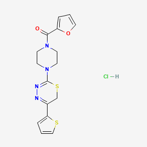 molecular formula C16H17ClN4O2S2 B2773968 furan-2-yl(4-(5-(thiophen-2-yl)-6H-1,3,4-thiadiazin-2-yl)piperazin-1-yl)methanone hydrochloride CAS No. 1351618-37-5