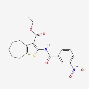 molecular formula C19H20N2O5S B2774012 ethyl 2-(3-nitrobenzamido)-5,6,7,8-tetrahydro-4H-cyclohepta[b]thiophene-3-carboxylate CAS No. 420090-13-7