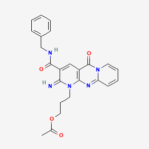 molecular formula C24H23N5O4 B2774048 3-[5-(benzylcarbamoyl)-6-imino-2-oxo-1,7,9-triazatricyclo[8.4.0.03,8]tetradeca-3(8),4,9,11,13-pentaen-7-yl]propyl acetate CAS No. 867136-43-4