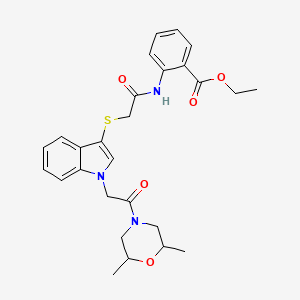 molecular formula C27H31N3O5S B2774062 ethyl 2-[2-({1-[2-(2,6-dimethylmorpholin-4-yl)-2-oxoethyl]-1H-indol-3-yl}sulfanyl)acetamido]benzoate CAS No. 896006-70-5