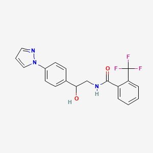 molecular formula C19H16F3N3O2 B2774068 N-{2-hydroxy-2-[4-(1H-pyrazol-1-yl)phenyl]ethyl}-2-(trifluoromethyl)benzamide CAS No. 2415630-97-4