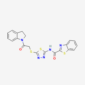 molecular formula C20H15N5O2S3 B2774073 N-(5-((2-(indolin-1-yl)-2-oxoethyl)thio)-1,3,4-thiadiazol-2-yl)benzo[d]thiazole-2-carboxamide CAS No. 1351595-66-8