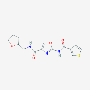 molecular formula C14H15N3O4S B2774098 N-[(oxolan-2-yl)methyl]-2-(thiophene-3-amido)-1,3-oxazole-4-carboxamide CAS No. 1787903-14-3