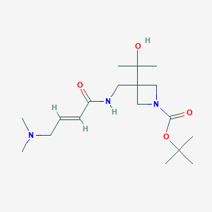 molecular formula C18H33N3O4 B2774127 Tert-butyl 3-[[[(E)-4-(dimethylamino)but-2-enoyl]amino]methyl]-3-(2-hydroxypropan-2-yl)azetidine-1-carboxylate CAS No. 2411336-28-0