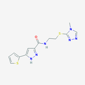 molecular formula C13H14N6OS2 B2774203 N-(2-((4-methyl-4H-1,2,4-triazol-3-yl)thio)ethyl)-5-(thiophen-2-yl)-1H-pyrazole-3-carboxamide CAS No. 1240284-02-9