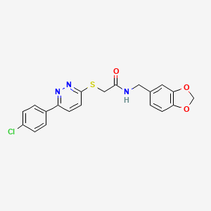 molecular formula C20H16ClN3O3S B2774214 N-[(2H-1,3-benzodioxol-5-yl)methyl]-2-{[6-(4-chlorophenyl)pyridazin-3-yl]sulfanyl}acetamide CAS No. 872688-62-5