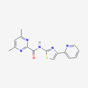 molecular formula C15H13N5OS B2774293 4,6-dimethyl-N-[4-(pyridin-2-yl)-1,3-thiazol-2-yl]pyrimidine-2-carboxamide CAS No. 2415629-75-1