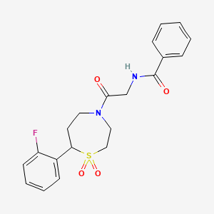 molecular formula C20H21FN2O4S B2774301 N-{2-[7-(2-fluorophenyl)-1,1-dioxo-1lambda6,4-thiazepan-4-yl]-2-oxoethyl}benzamide CAS No. 2185591-01-7