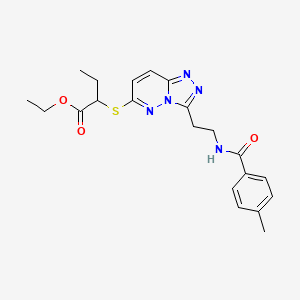molecular formula C21H25N5O3S B2774341 Ethyl 2-((3-(2-(4-methylbenzamido)ethyl)-[1,2,4]triazolo[4,3-b]pyridazin-6-yl)thio)butanoate CAS No. 872995-37-4