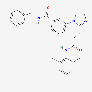 molecular formula C28H28N4O2S B2774440 N-benzyl-3-[2-({[(2,4,6-trimethylphenyl)carbamoyl]methyl}sulfanyl)-1H-imidazol-1-yl]benzamide CAS No. 1115403-38-7