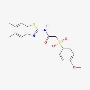molecular formula C18H18N2O4S2 B2774469 N-(5,6-dimethylbenzo[d]thiazol-2-yl)-2-((4-methoxyphenyl)sulfonyl)acetamide CAS No. 941908-23-2