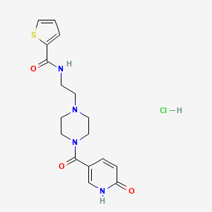 molecular formula C17H21ClN4O3S B2774498 N-(2-(4-(6-oxo-1,6-dihydropyridine-3-carbonyl)piperazin-1-yl)ethyl)thiophene-2-carboxamide hydrochloride CAS No. 1351599-70-6