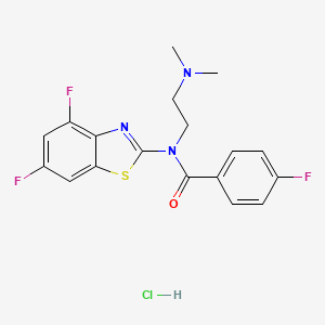 molecular formula C18H17ClF3N3OS B2774503 N-(4,6-DIFLUORO-1,3-BENZOTHIAZOL-2-YL)-N-[2-(DIMETHYLAMINO)ETHYL]-4-FLUOROBENZAMIDE HYDROCHLORIDE CAS No. 1216828-33-9