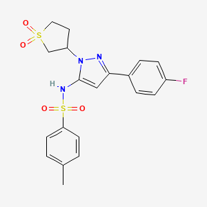 molecular formula C20H20FN3O4S2 B2774571 N-(1-(1,1-dioxidotetrahydrothiophen-3-yl)-3-(4-fluorophenyl)-1H-pyrazol-5-yl)-4-methylbenzenesulfonamide CAS No. 1172360-63-2