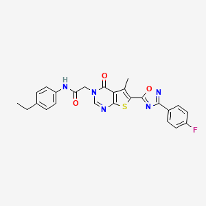 molecular formula C25H20FN5O3S B2774593 N-(4-ethylphenyl)-2-(6-(3-(4-fluorophenyl)-1,2,4-oxadiazol-5-yl)-5-methyl-4-oxothieno[2,3-d]pyrimidin-3(4H)-yl)acetamide CAS No. 1242866-78-9