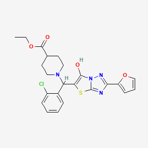 molecular formula C23H23ClN4O4S B2774658 ethyl 1-[(2-chlorophenyl)[2-(furan-2-yl)-6-hydroxy-[1,2,4]triazolo[3,2-b][1,3]thiazol-5-yl]methyl]piperidine-4-carboxylate CAS No. 887219-96-7